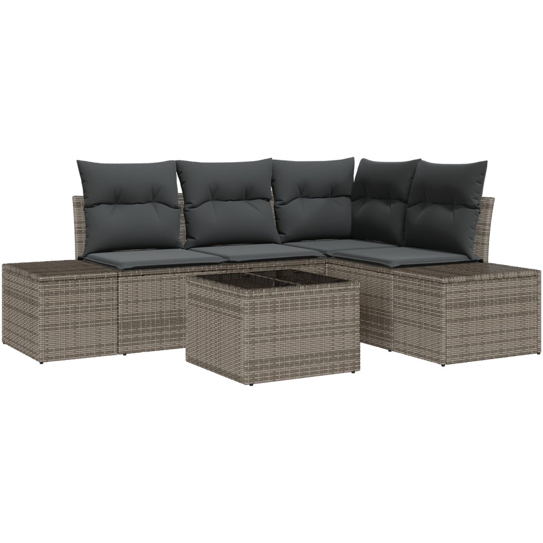 5 Delars Trädgårdsoffset med kuddar i grå poly-rattan vidaXL 55 x 55 x 37 cm – bild 2