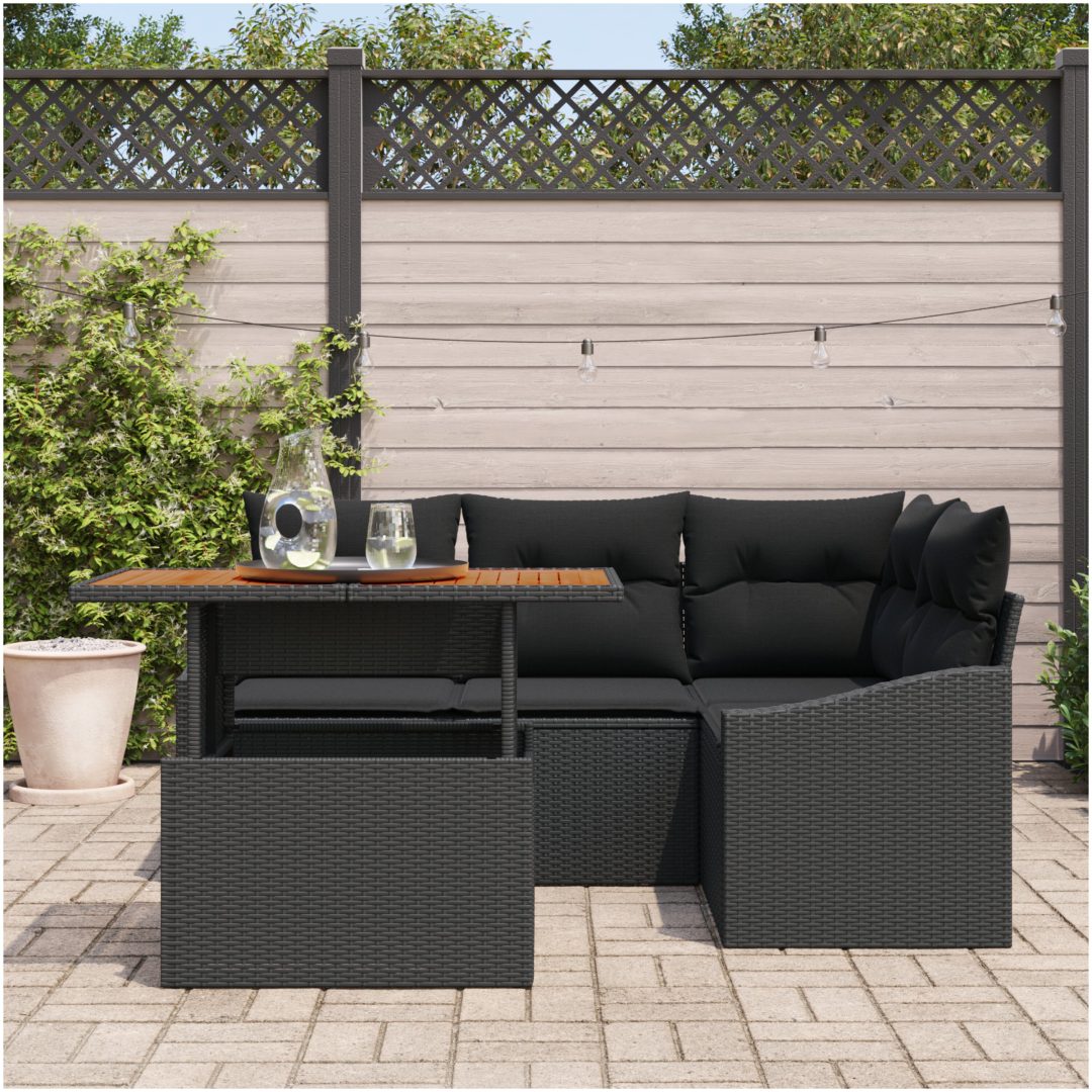 5-delars TrädgårdsoffSet med kuddar i svart poly rattan vidaXL 100 x 55 x 73 cm – bild 3