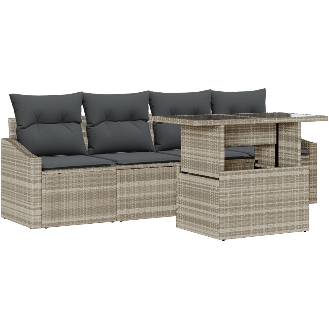 5-delars Trädgårdsoffset med Kuddar Ljusgrå Poly Rattan vidaXL 100 x 55 x 73 cm – bild 2