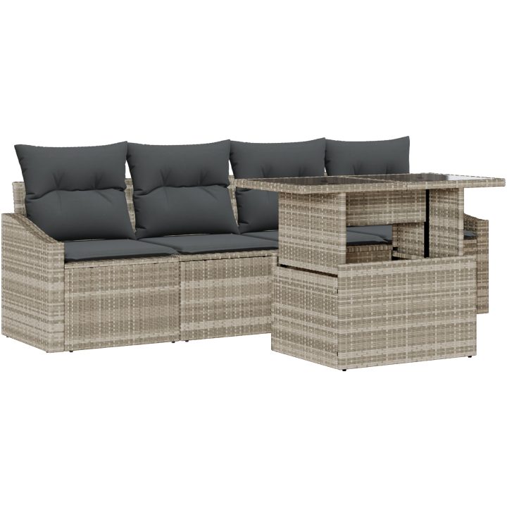 5-delars Trädgårdsoffset med Kuddar Ljusgrå Poly Rattan vidaXL 100 x 55 x 73 cm – bild 2