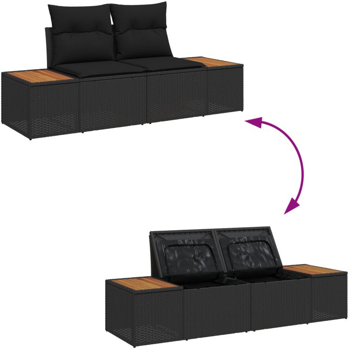 5-delars trädgårdsoffset med kuddar, svart poly rattan vidaXL Stor – bild 10