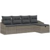 5 Delars trädgårdsoffuppsättning med kuddar - grå poly-rattan vidaXL 233 x 117 x 85 cm – miniatyr 2