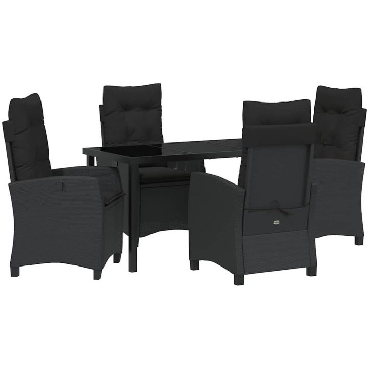 5-delars Trädgårdsservering med Kuddar - Svart Poly Rattan vidaXL 140 x 80 x 73 cm – bild 2