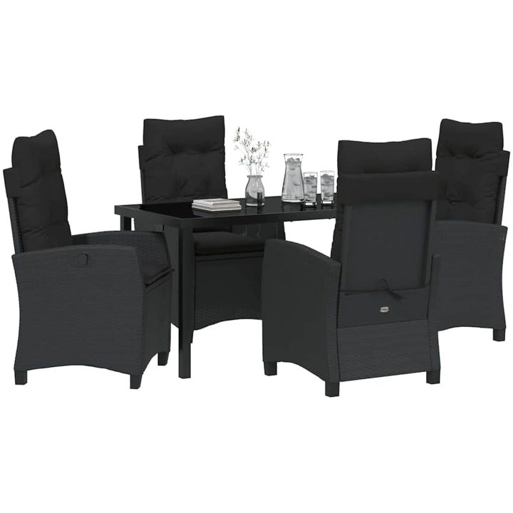 5-delars Trädgårdsservering med Kuddar - Svart Poly Rattan vidaXL 140 x 80 x 73 cm – bild 3