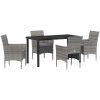 5 Delars Trädgårdsservering Set Grå Poly Rattan vidaXL 140 x 70 x 73 cm – miniatyr 2