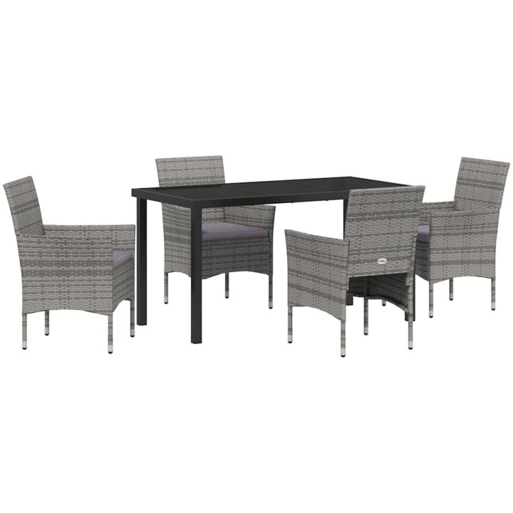 5 Delars Trädgårdsservering Set Grå Poly Rattan vidaXL 140 x 70 x 73 cm – bild 2