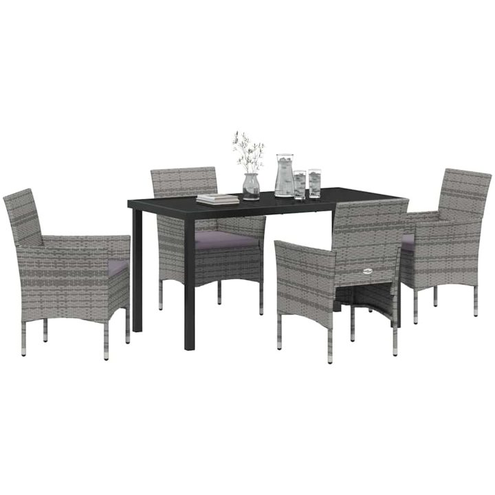 5 Delars Trädgårdsservering Set Grå Poly Rattan vidaXL 140 x 70 x 73 cm – bild 3