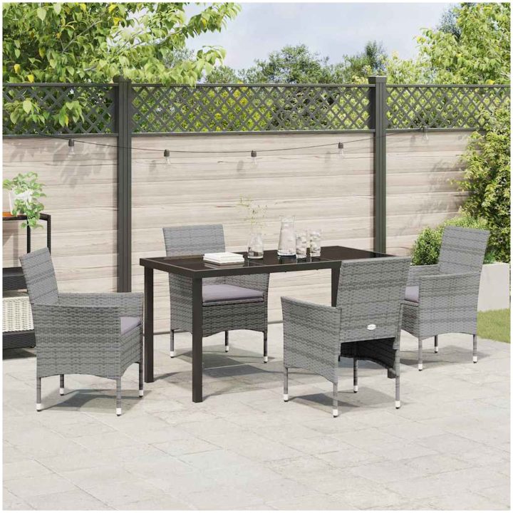 5 Delars Trädgårdsservering Set Grå Poly Rattan vidaXL 140 x 70 x 73 cm – bild 4