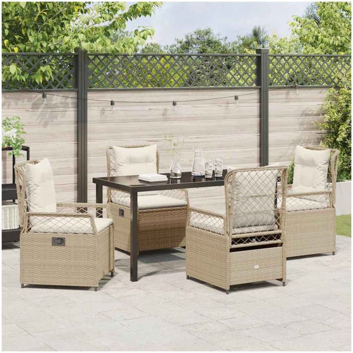 5-delars trädgårdsserveringsset i beige poly rattan vidaXL 140 x 80 x 73 cm – bild 4