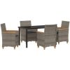 5-delars Trädgårdsserverset med Kuddar, Grå Poly Rattan vidaXL 140 x 80 x 73 cm – miniatyr 2