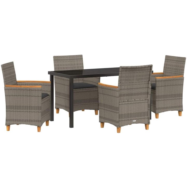 5-delars Trädgårdsserverset med Kuddar, Grå Poly Rattan vidaXL 140 x 80 x 73 cm – bild 2