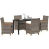 5-delars Trädgårdsserverset med Kuddar, Grå Poly Rattan vidaXL 140 x 80 x 73 cm – miniatyr 3