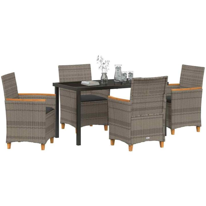 5-delars Trädgårdsserverset med Kuddar, Grå Poly Rattan vidaXL 140 x 80 x 73 cm – bild 3