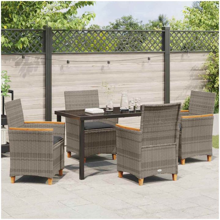 5-delars Trädgårdsserverset med Kuddar, Grå Poly Rattan vidaXL 140 x 80 x 73 cm – bild 4