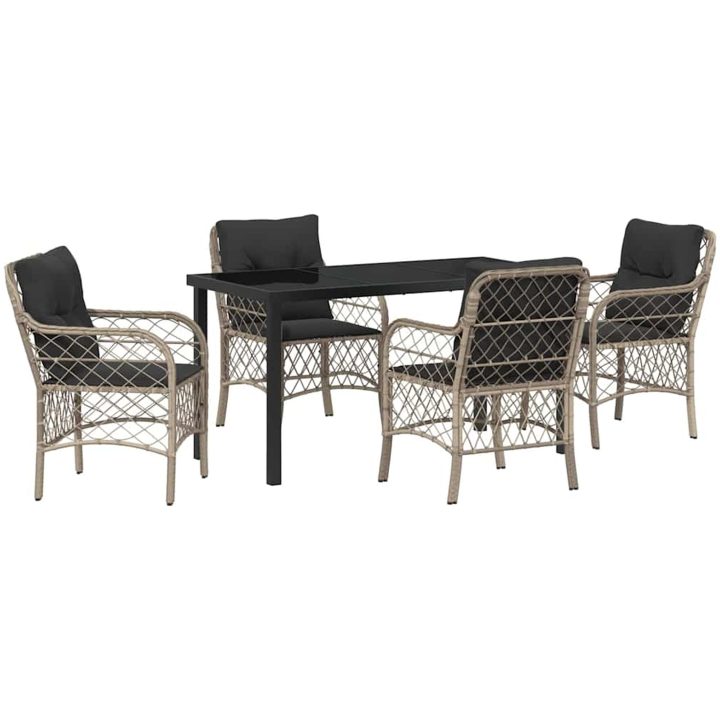 5-delars trädgårdsservis med kuddar i ljusgrå poly rattan vidaXL 140 x 70 x 73 cm – bild 2