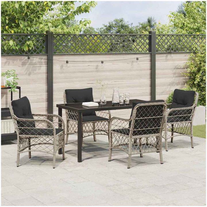 5-delars trädgårdsservis med kuddar i ljusgrå poly rattan vidaXL 140 x 70 x 73 cm – bild 4