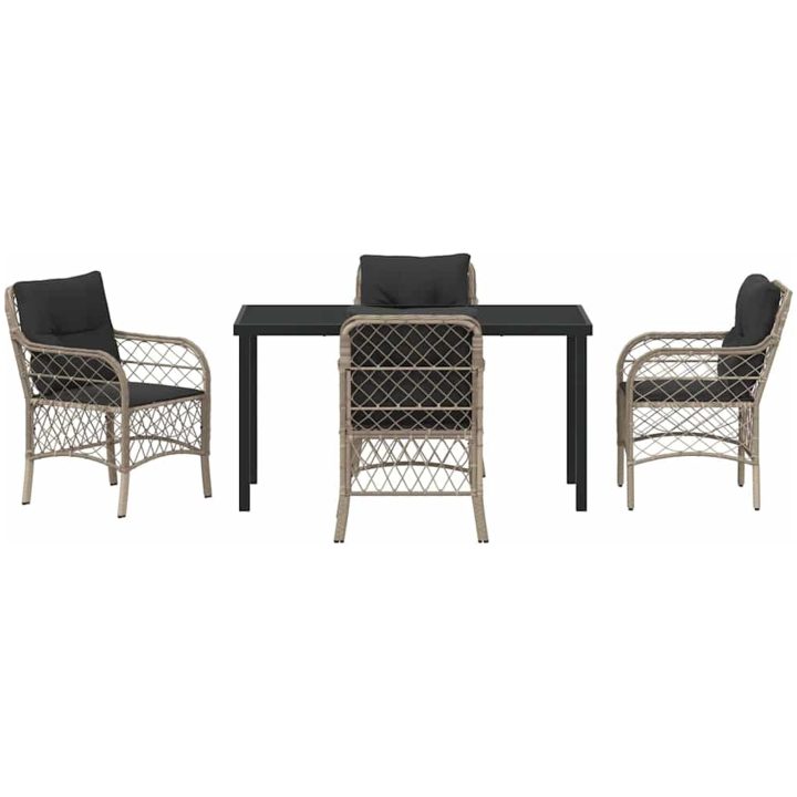 5-delars trädgårdsservis med kuddar i ljusgrå poly rattan vidaXL 140 x 70 x 73 cm – bild 7