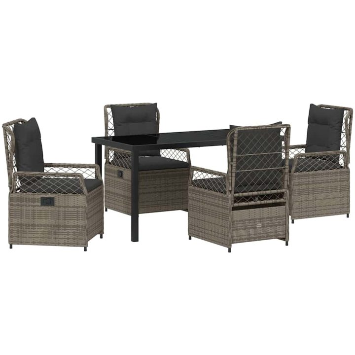 5-delars Trädgårdsset Grå Poly Rattan vidaXL 140 x 80 x 73 cm – bild 2