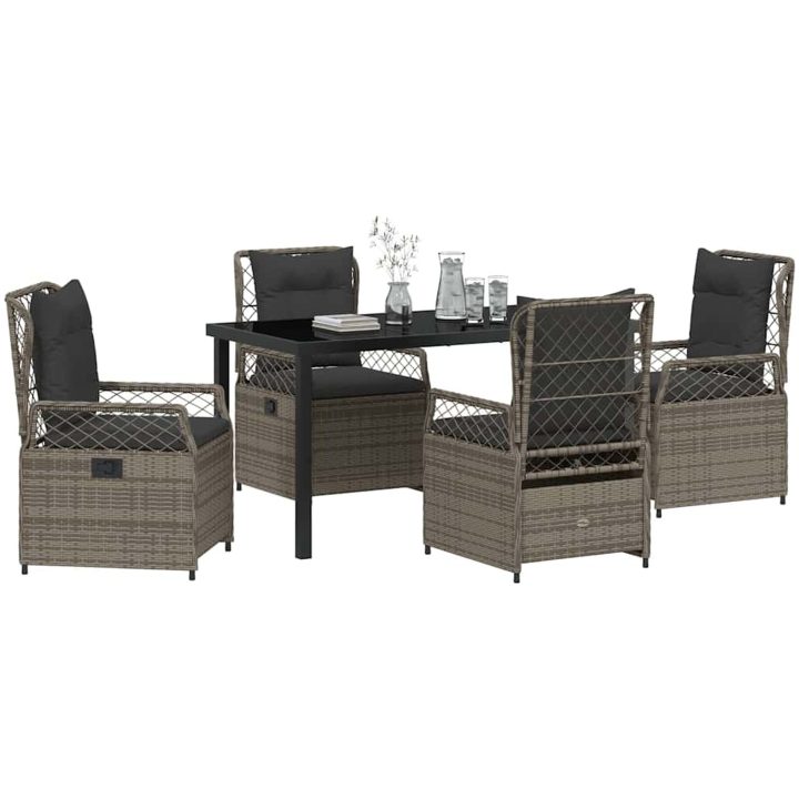 5-delars Trädgårdsset Grå Poly Rattan vidaXL 140 x 80 x 73 cm – bild 3