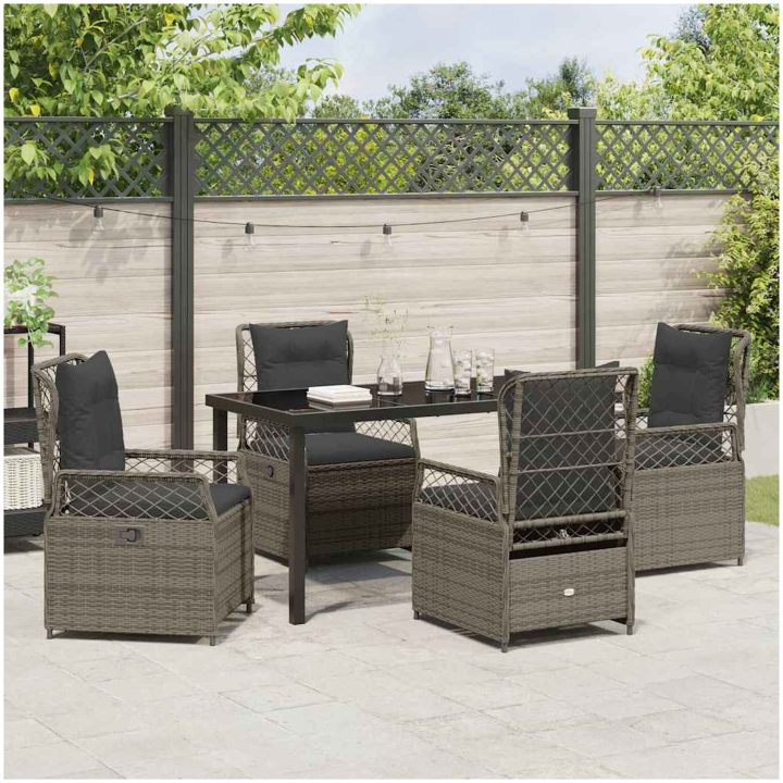 5-delars Trädgårdsset Grå Poly Rattan vidaXL 140 x 80 x 73 cm – bild 4