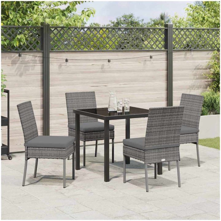 5 Delars Trädgårdsset Grå Poly Rattan vidaXL 80 x 80 x 73 cm – bild 4
