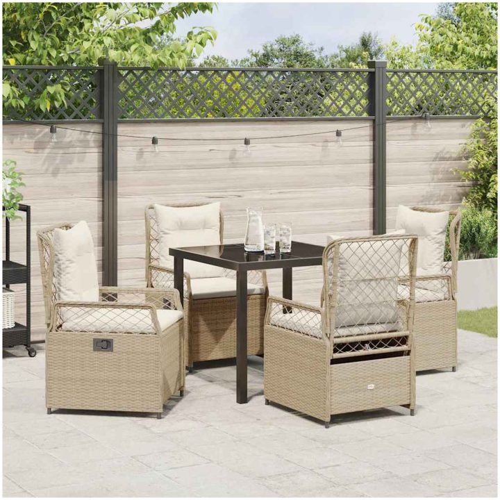 5 Delars Trädgårdsset i beige poly rattan vidaXL 80 x 80 x 73 cm – bild 4