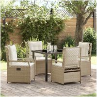 5 Delars Trädgårdsset i beige poly rattan vidaXL