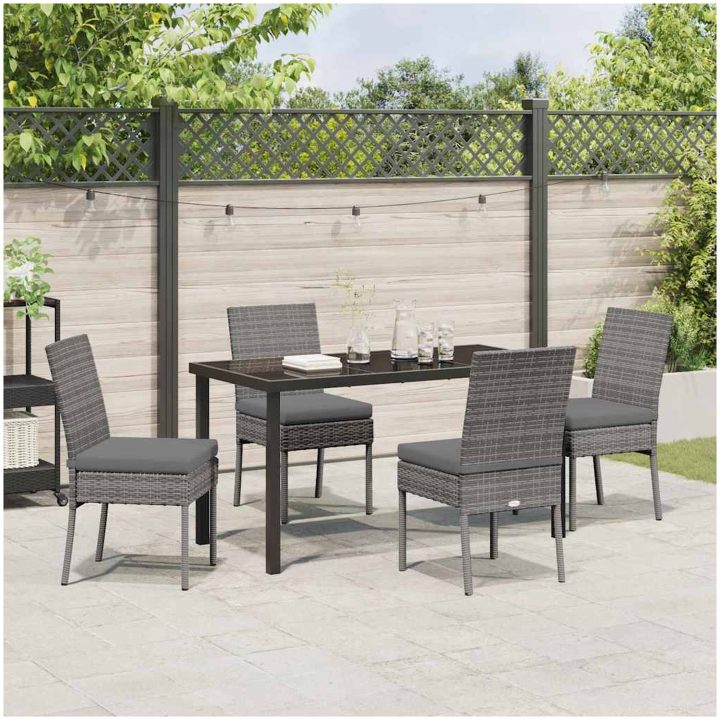 5 Delars Trädgårdsset i Grå Poly Rattan vidaXL 140 x 70 x 73 cm – bild 4