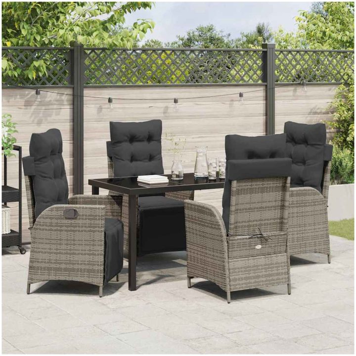 5-delars trädgårdsset i grå poly rattan vidaXL 4 - Sits – bild 4