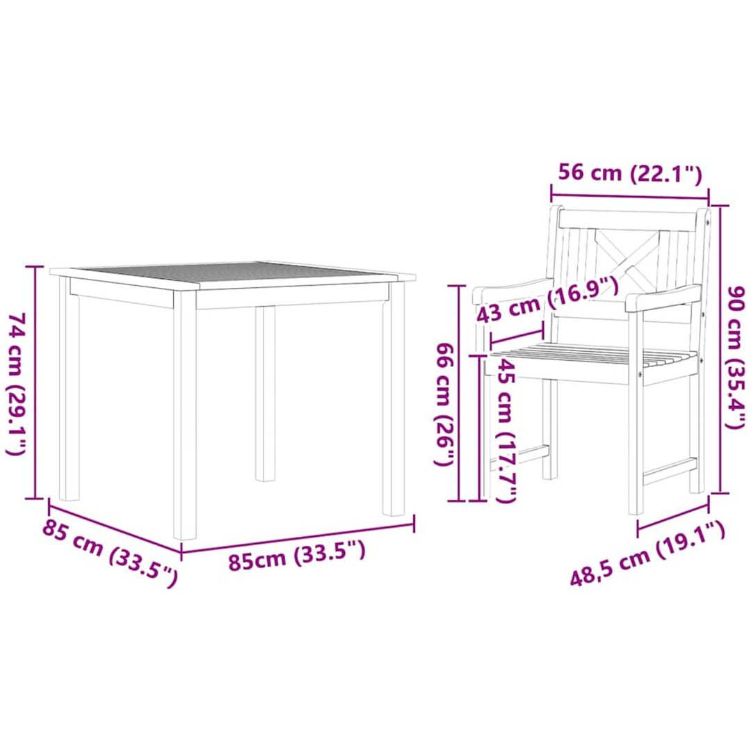 5-delars trädgårdsset i massivt akaciaträ vidaXL 85 cm bordslängd – bild 10