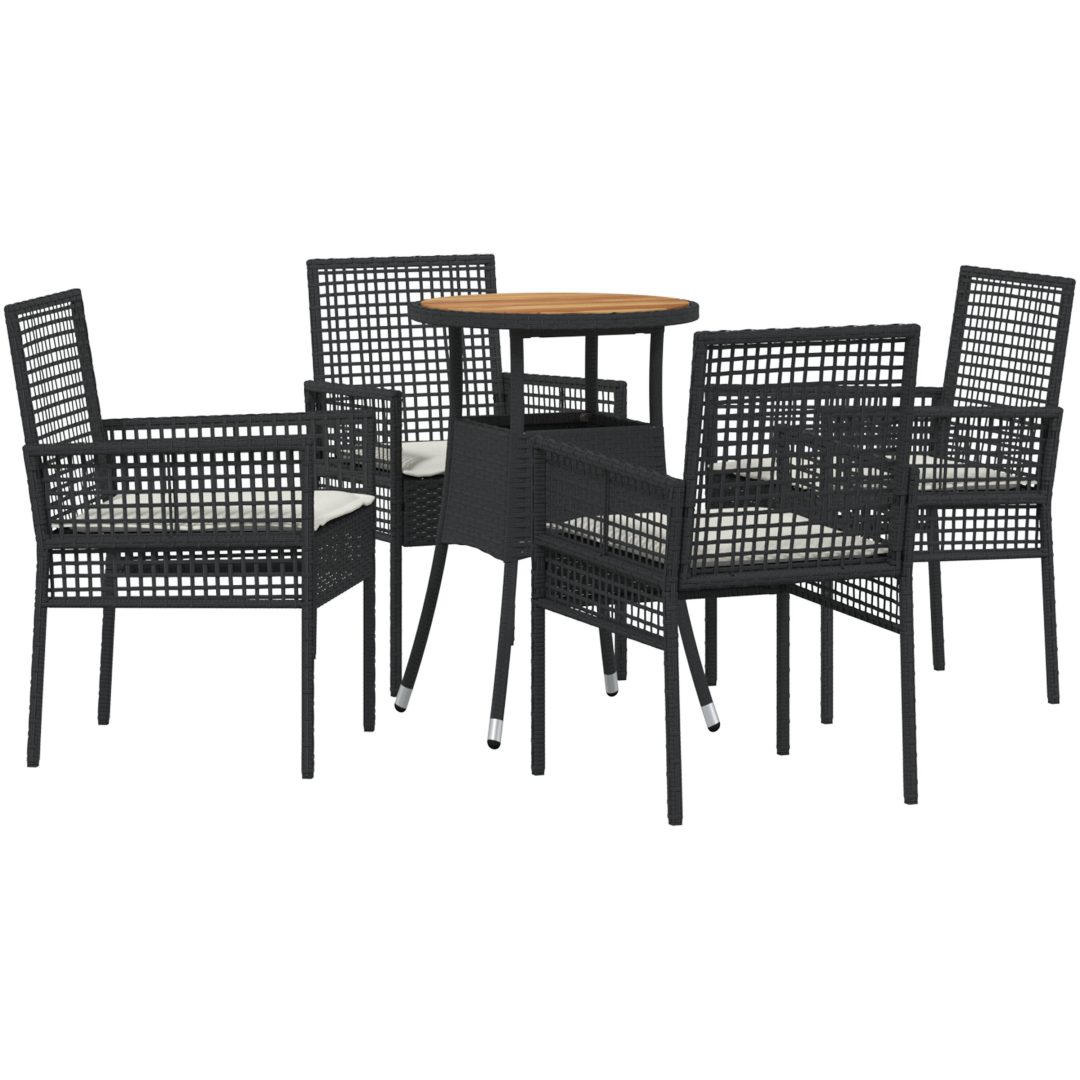 5-delars trädgårdsset i svart poly rattan vidaXL 60 x 60 x 75 cm – bild 2