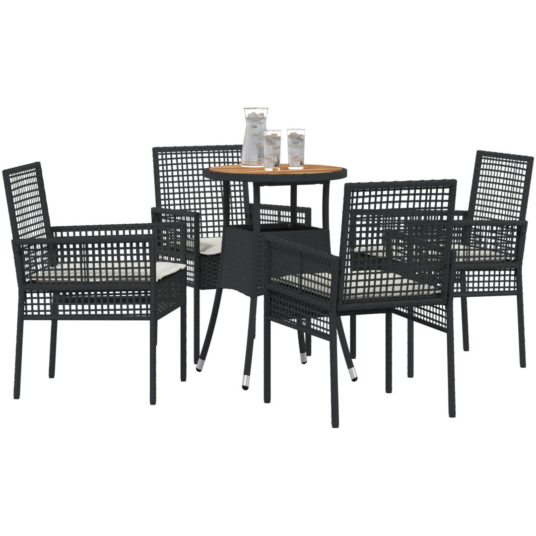 5-delars trädgårdsset i svart poly rattan vidaXL 60 x 60 x 75 cm – bild 3
