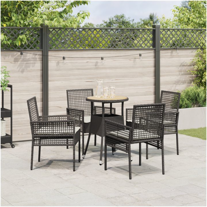 5-delars trädgårdsset i svart poly rattan vidaXL 60 x 60 x 75 cm – bild 4