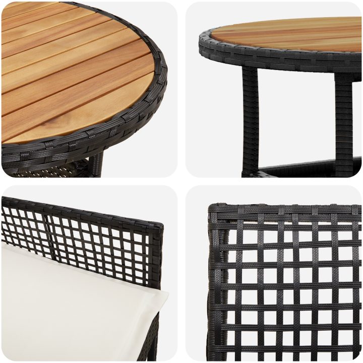 5-delars trädgårdsset i svart poly rattan vidaXL 60 x 60 x 75 cm – bild 9