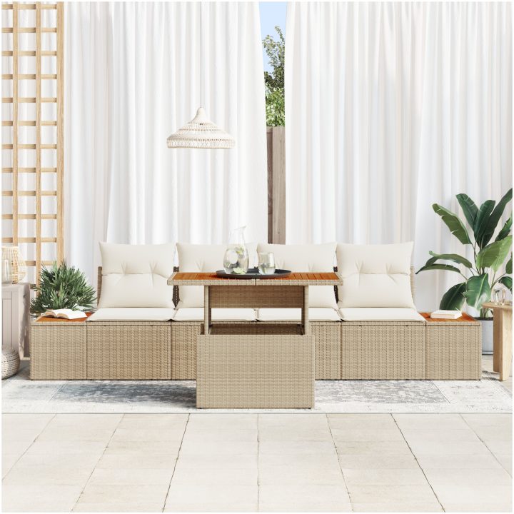 5-delars Trädgårdsset med beige kuddar i poly rattan och akacia vidaXL 100 x 55 x 73 cm – bild 3