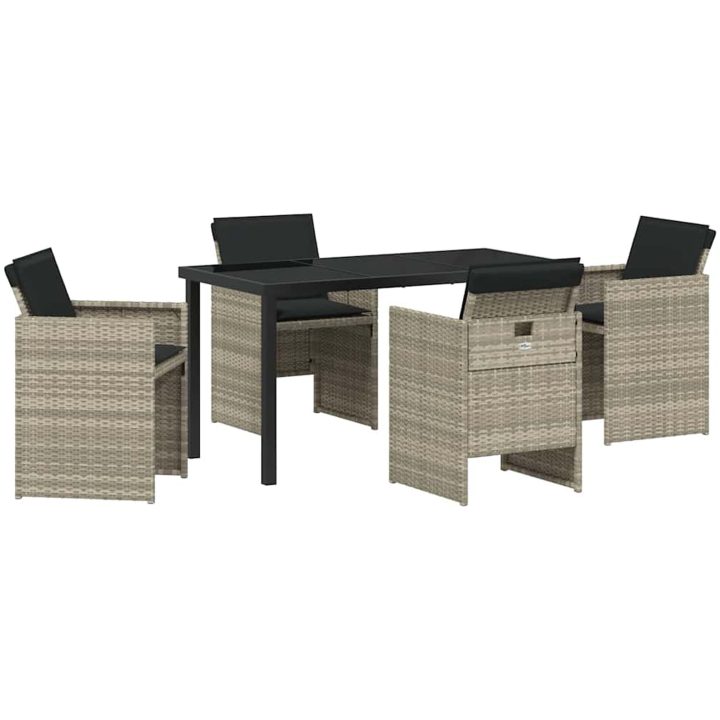 5-delars trädgårdsset med dynor i ljusgrå poly rattan vidaXL 140 x 70 x 73 cm – bild 2