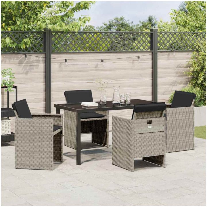 5-delars trädgårdsset med dynor i ljusgrå poly rattan vidaXL 140 x 70 x 73 cm – bild 4
