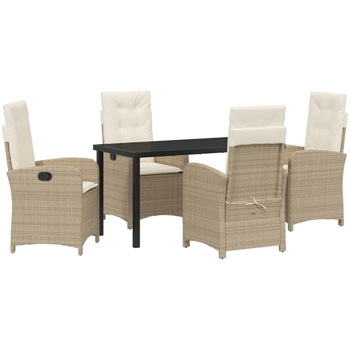 5-delars Trädgårdsset med Kuddar, Beige Poly Rattan vidaXL 140 x 80 x 73 cm – bild 2