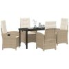 5-delars Trädgårdsset med Kuddar, Beige Poly Rattan vidaXL 140 x 80 x 73 cm – miniatyr 3