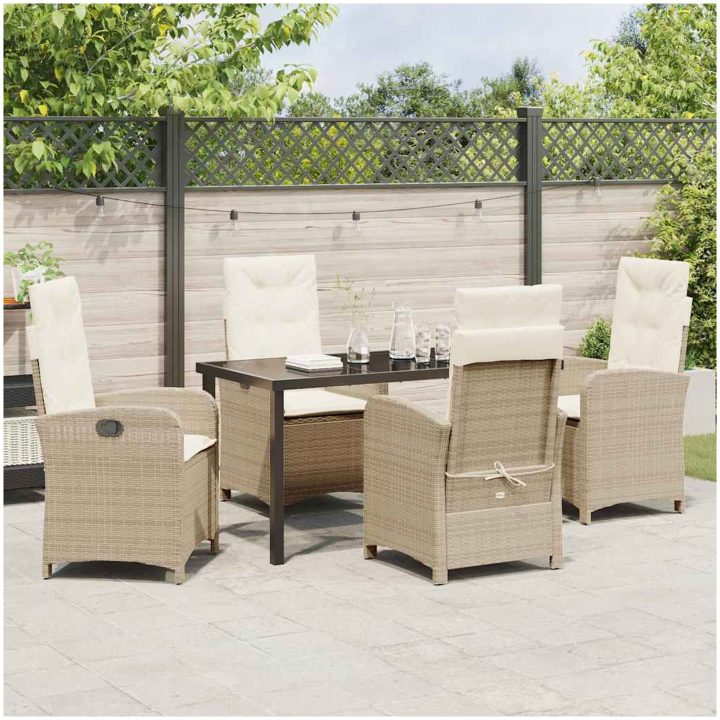 5-delars Trädgårdsset med Kuddar, Beige Poly Rattan vidaXL 140 x 80 x 73 cm – bild 4