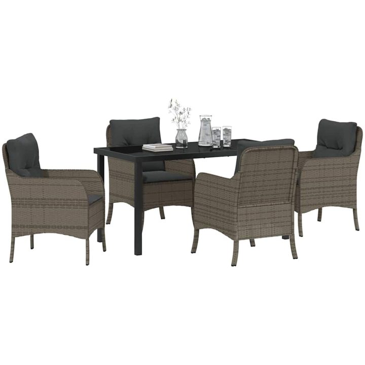 5-delars trädgårdsset med kuddar grå poly-konstrotting vidaXL 140 x 70 x 73 cm – bild 3