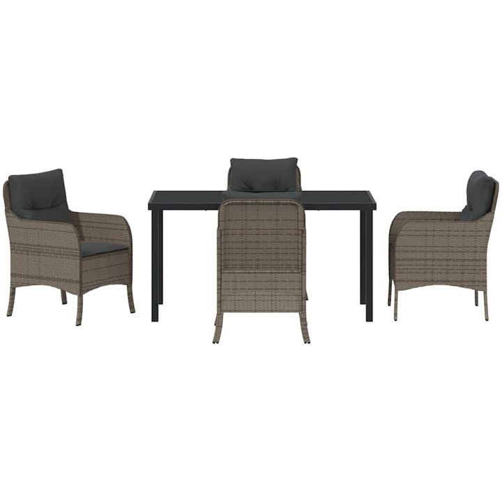 5-delars trädgårdsset med kuddar grå poly-konstrotting vidaXL 140 x 70 x 73 cm – bild 7