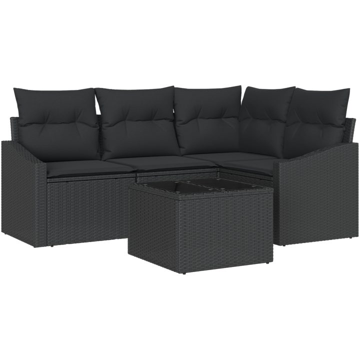 5-delars trädgårdsset med kuddar i beige poly rattan vidaXL 55 x 55 x 37 cm – bild 2