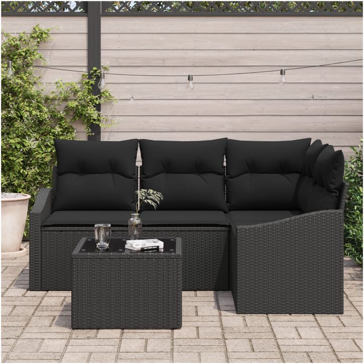5-delars trädgårdsset med kuddar i beige poly rattan vidaXL 55 x 55 x 37 cm – bild 3
