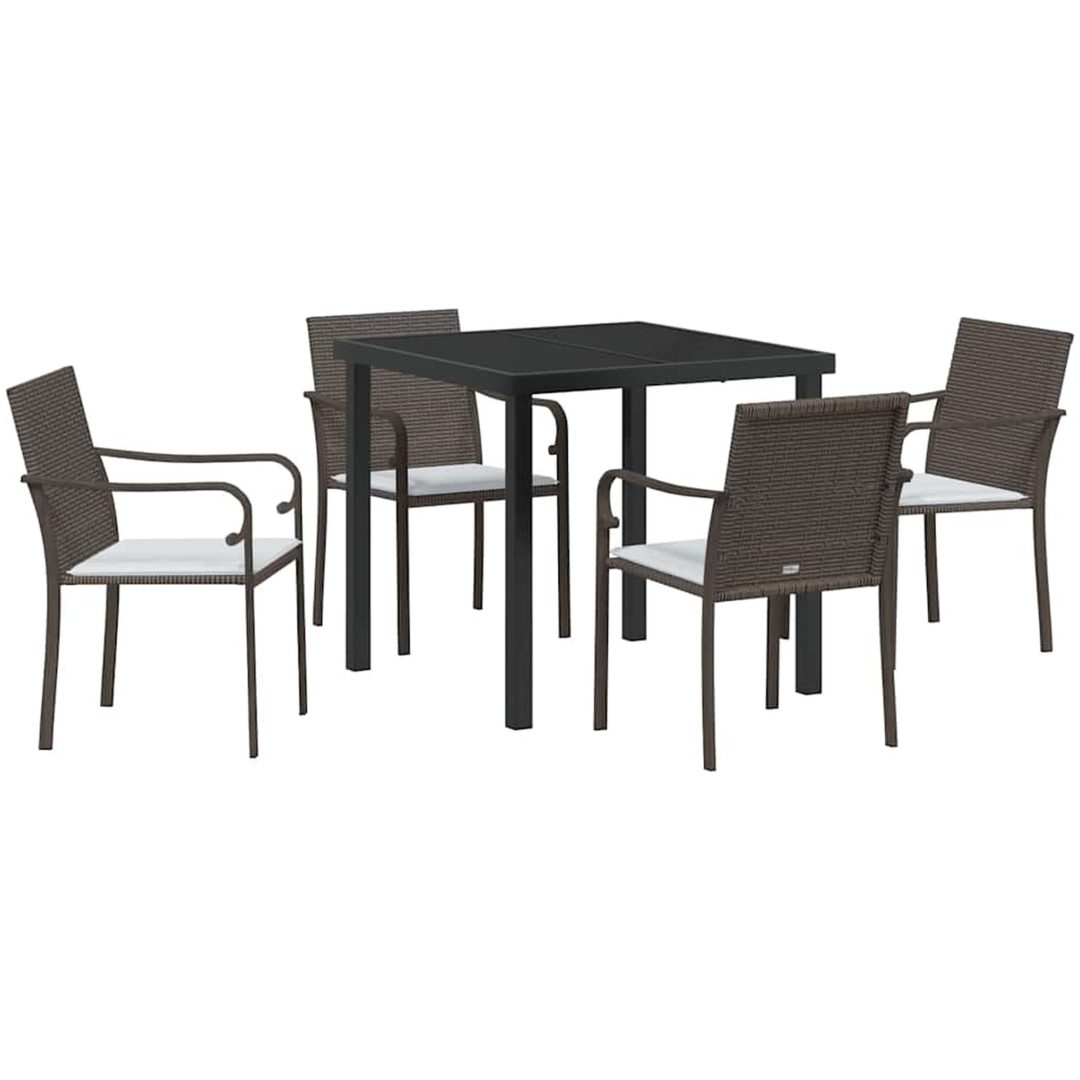 5-delars Trädgårdsset med Kuddar i Brun Poly Rattan vidaXL 56x59x84 cm – bild 2