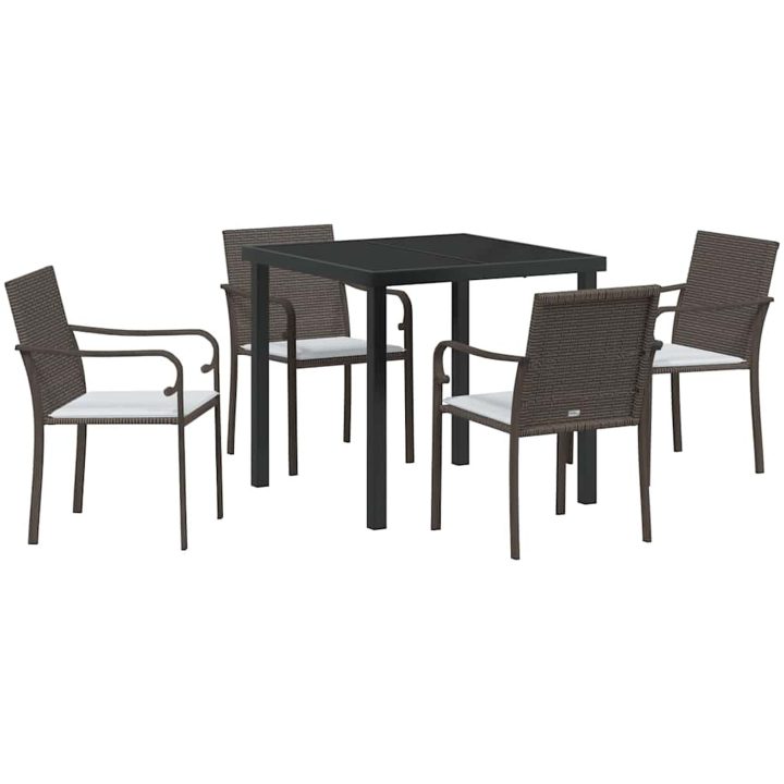 5-delars Trädgårdsset med Kuddar i Brun Poly Rattan vidaXL 56x59x84 cm – bild 2