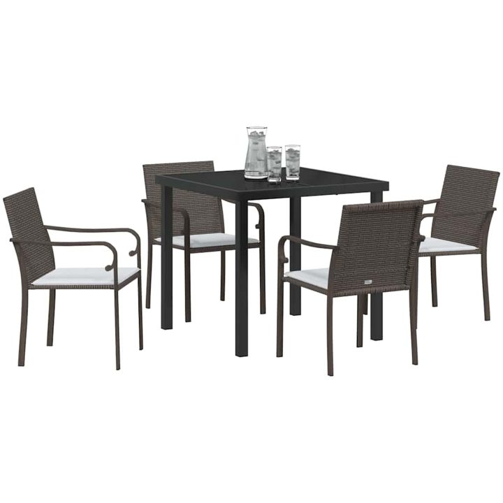 5-delars Trädgårdsset med Kuddar i Brun Poly Rattan vidaXL 56x59x84 cm – bild 3