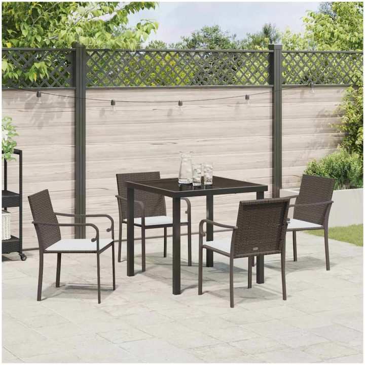 5-delars Trädgårdsset med Kuddar i Brun Poly Rattan vidaXL 56x59x84 cm – bild 4