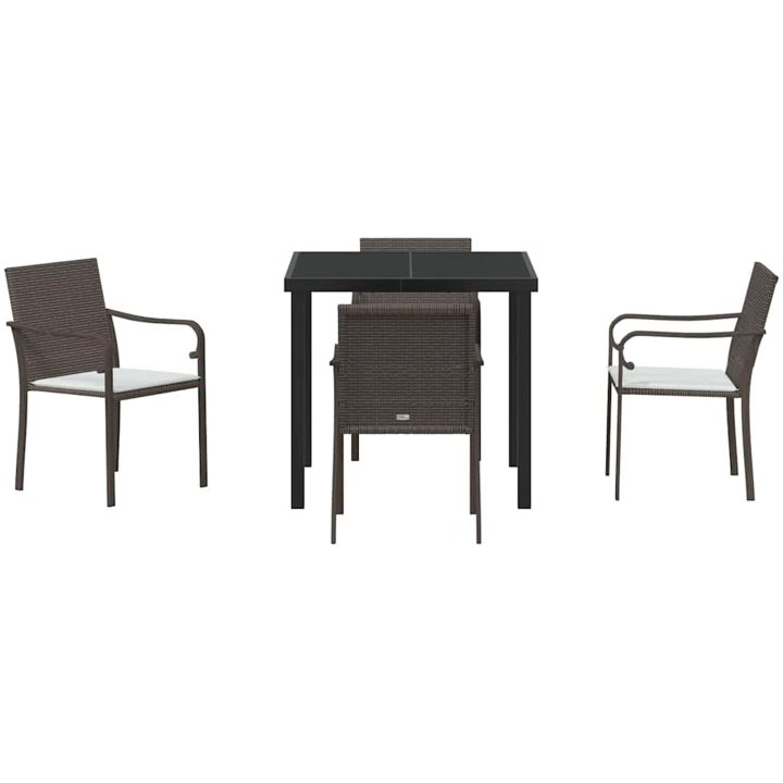 5-delars Trädgårdsset med Kuddar i Brun Poly Rattan vidaXL 56x59x84 cm – bild 6