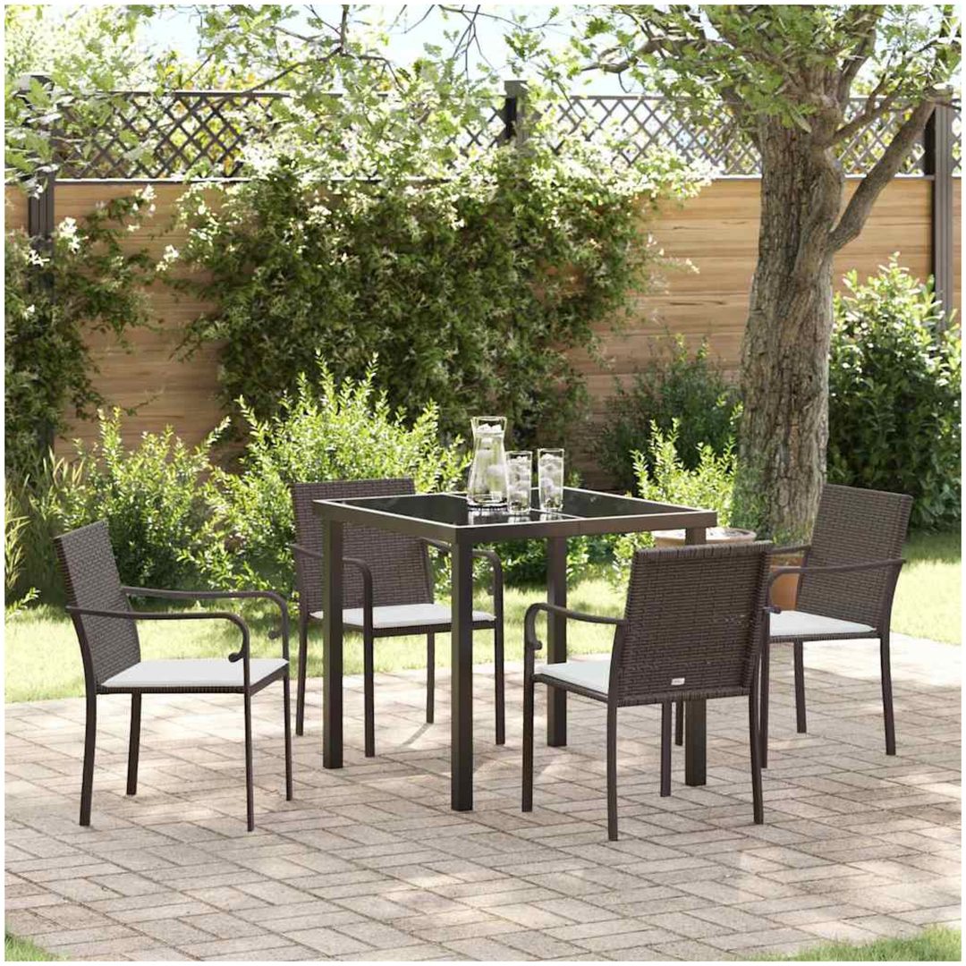 5-delars Trädgårdsset med Kuddar i Brun Poly Rattan vidaXL 56x59x84 cm
